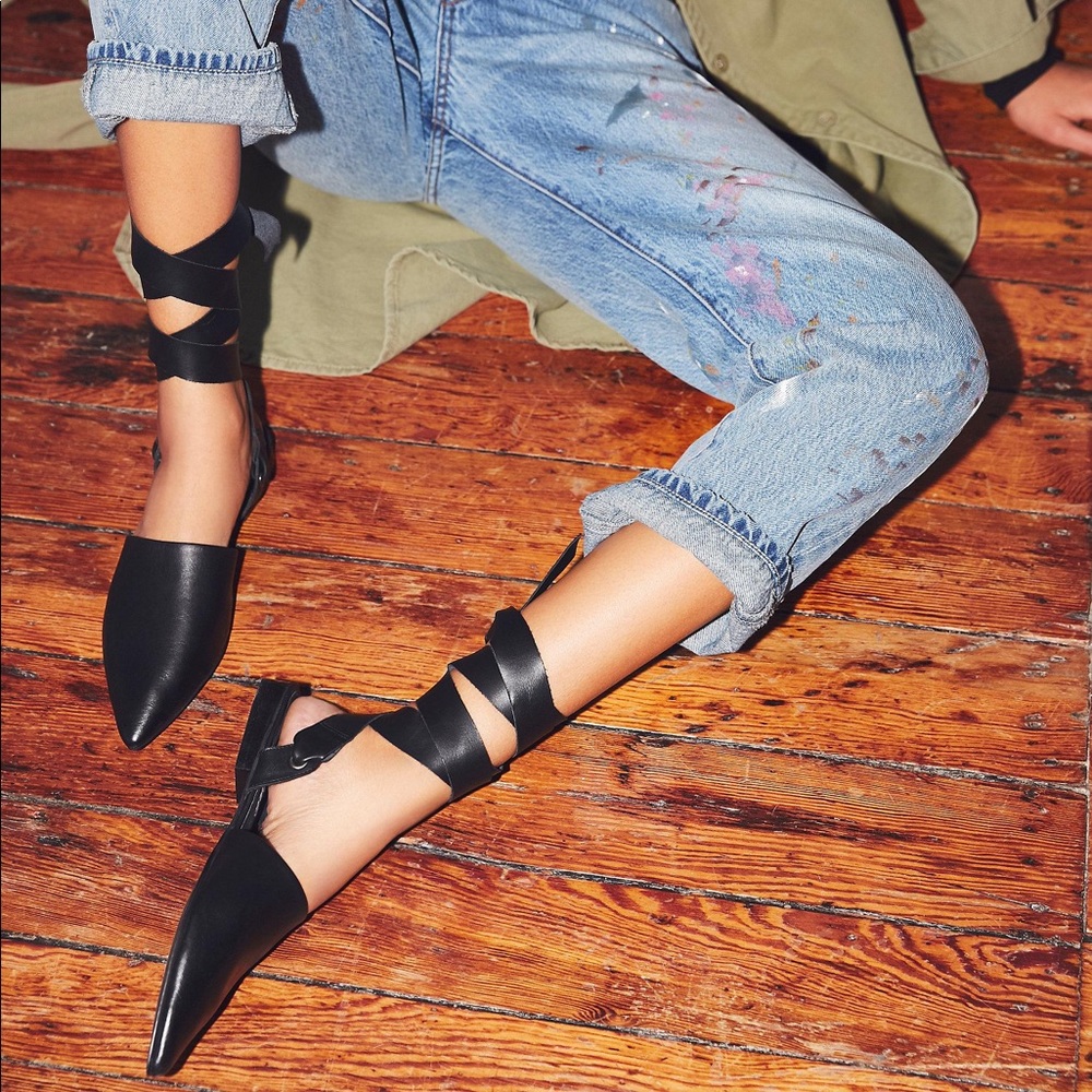 Like New Free People Gold Rush Black Flats